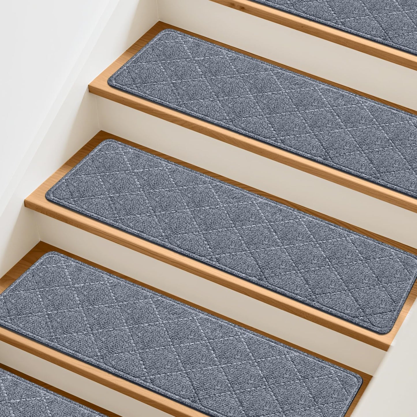 TranquilMoments Stair Treads Non-Slip for Wooden Steps, 4Pack - 8" x 30" Edging Stair Runner Indoor for Kids Elders & Pets, Washable Carpet Stair Treads with Peel & Stick Reusable TPE Backing, Grey