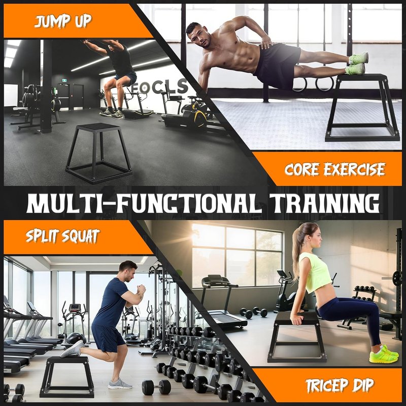 Plyometric Jump Box Set - Heavy Duty Steel Plyo Box for Home Gym | 12/18/24 Inch Anti-Slip Platform
