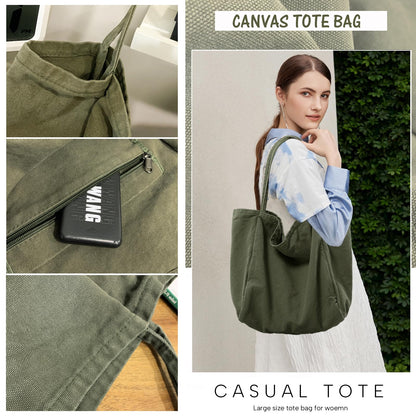 YAVCOOL Canvas Tote Bag for Women Large Hobo Shoulder Bag for Work Travel Casual Message Bag Tote Purse handbags