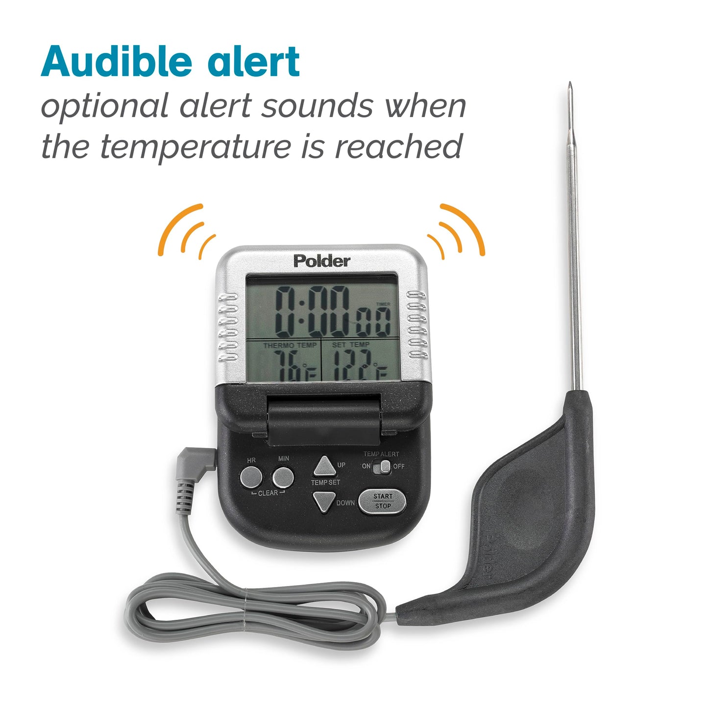 Polder Digital In-Oven Thermometer/Timer, White
