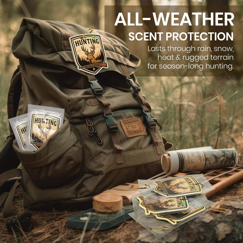 HappyAlley 6 Pack Cover Scent for Deer Hunting, Human Scent Eliminating, Deer Hunting Essentials, Long-Lasting Fresh Aroma, Odor Control Blocker with 3 Safety Pins & 1 Elastic Cord