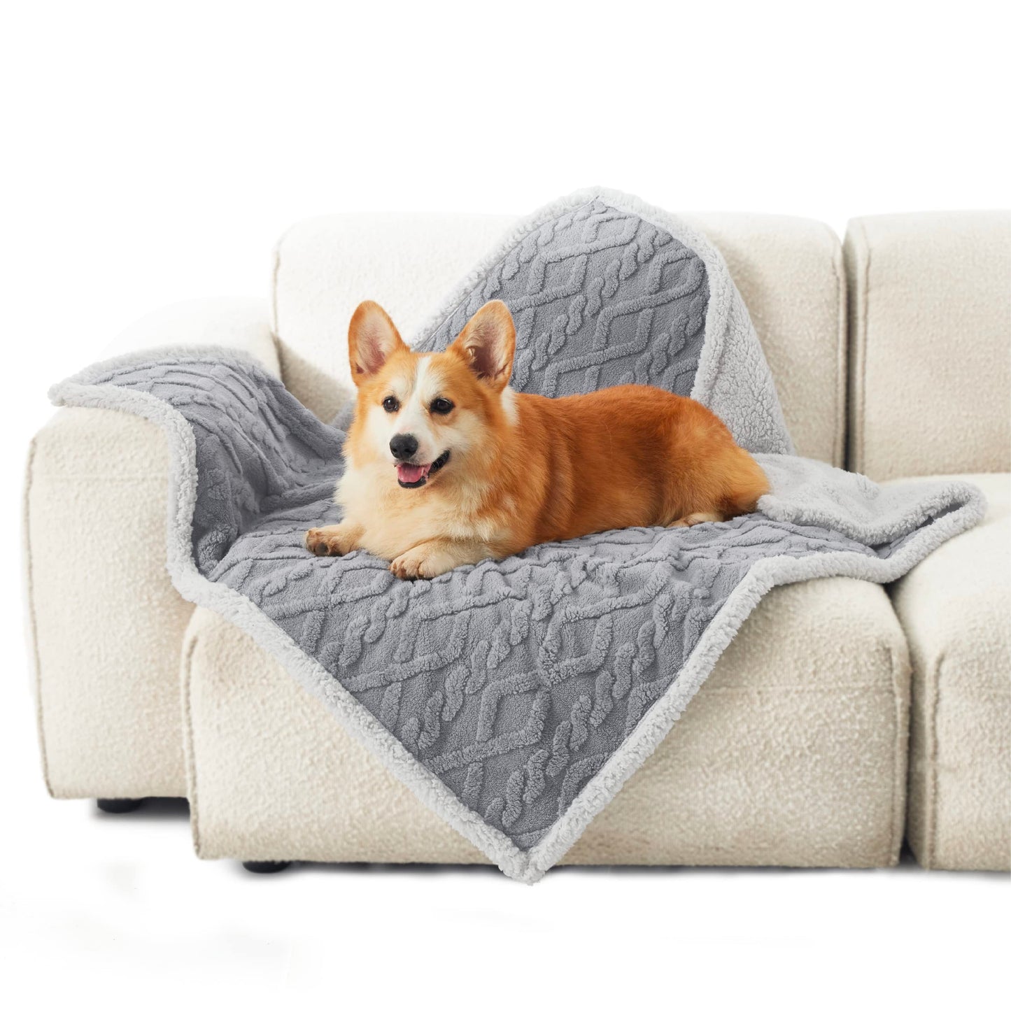 Lesure Large Dog Blanket Washable - 80x100cm Waterproof Blanket for Medium Dogs and Large Cats, Soft Pet Throw Protects Bed and Sofa with Soft Plush, Grey