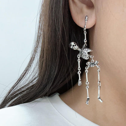 HAISWET Gothic Skeleton Skull Earrings Punk Halloween Earrings for Women Antiqued Silver Color