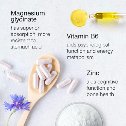 Magnesium Glycinate Supplement - 1500mg Magnesium Bisglycinate Capsules with Zinc & Vitamin B6-120 Tablets High Strength Complex - 300mg Chelated Supplement with Zinc - Advanced Absorption - UK Made