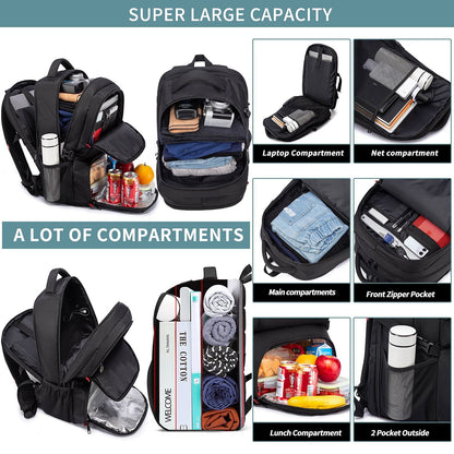 Extra Large Backpack for Men 50L,Lunch Backpack Work Bag Travel Laptop Backpack 17.3 Inch with USB Charging Port,Water Resistant Big Business Computer Rucksack for Men Women College School Black