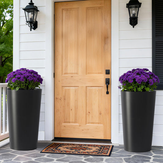 JLXMROSE 2 Pack Tall 21.7 in Planters for Outdoor Plants, Modern Tall Square Planter Box, Indoor/Outdoor Porch Patio Flower Pot, Modern Big Tapered Matte Tree Flower Pot for Garden (Black)