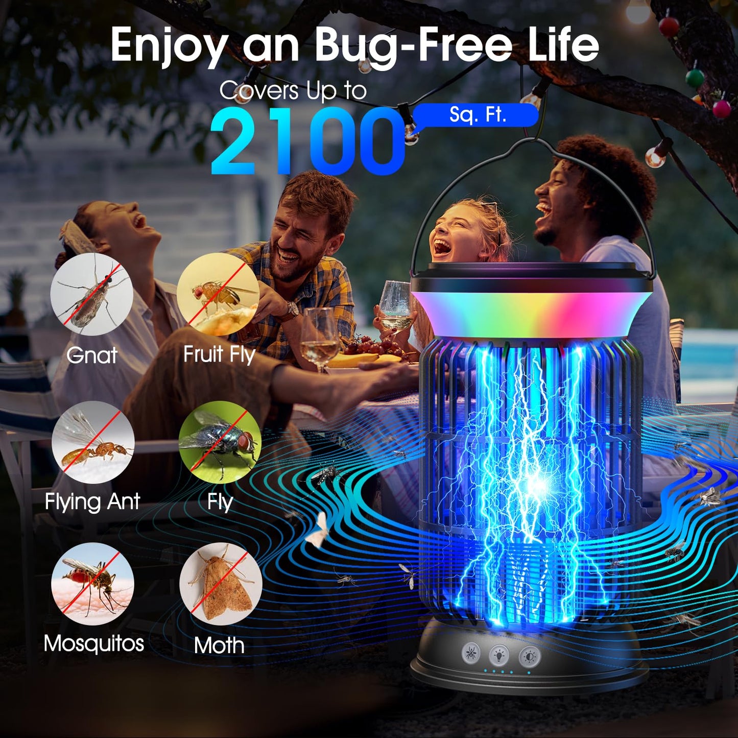 GTERT Solar Bug Zapper Outdoor, Electric Bug Zapper, 6000mAh Rechargeable Mosquito Zapper, Cordless Fly Zapper, 4 Modes Waterproof Insect Zapper for Home Garden Patio Backyard Camping