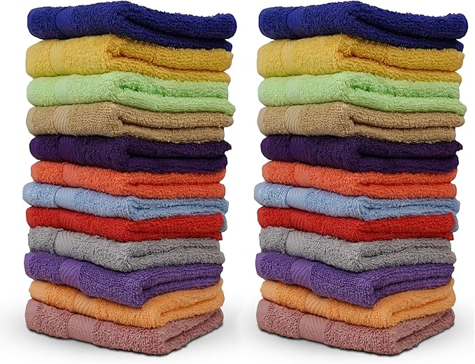 ZUPERIA 100% Cotton Bath Wash Cloths 24 Pack