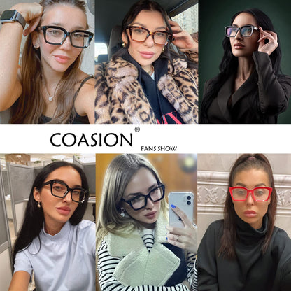 COASION Blue Light Blocking Eyeglasses Classic Thick Square Rim Frame Eyewear for Women Men (Bright Black)