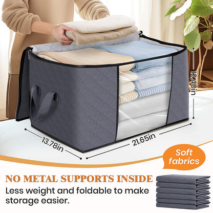 Fab totes 6 Pack Clothes Storage, Foldable Thick Fabric Blanket Storage Bags, Containers for Organizing Bedroom, Closet, Clothing, Comforter,Closet Organization with Handle,Grey