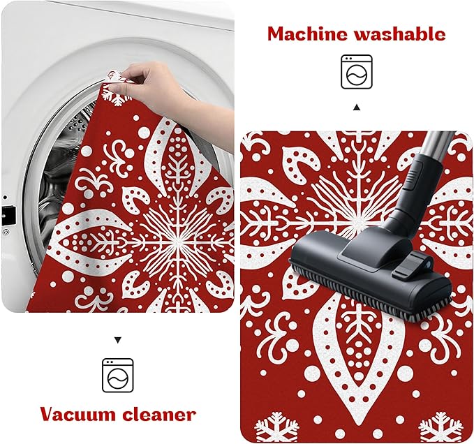 4' X 6' Christmas Rug Snowflake Area Rugs for Bedroom Living Room Laundry Nursery Dorm Entryway Aesthetic Xmas Carpet for Girls Kids Women Door Mat Pad,Red and White