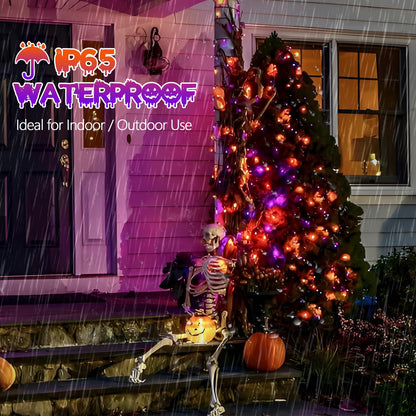 4pk Orange and Purple Solar Halloween Lights Outdoor Waterproof, 400LED 132FT Solar Powered LED String Lights Black Wire with 8 Modes, Solar Fairy Lights for Halloween Horror Party Tree Wedding Decor