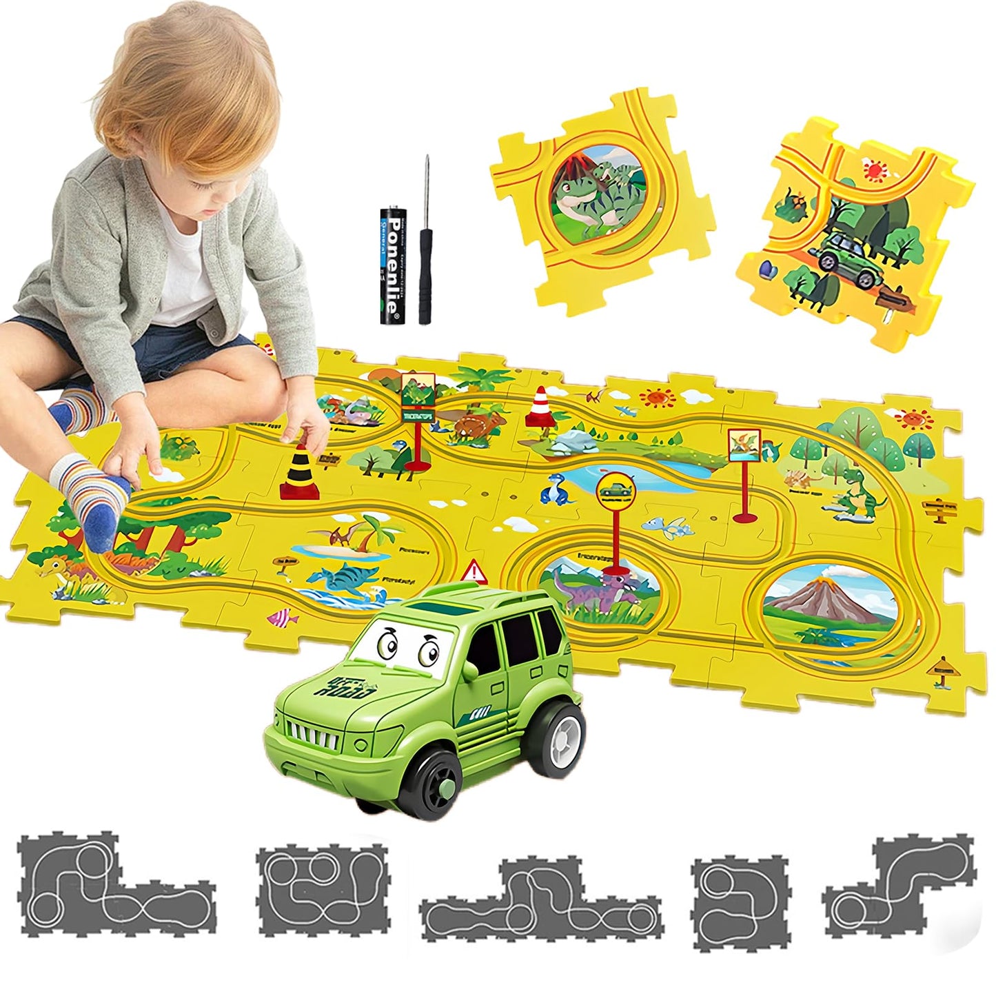 Puzzle Racer Kids Car Track Toy Car Set for Kids DIY 8PCS Puzzle Track Rail Route Educational Game Gift Toys for Children 2 3 4 5 6 Years