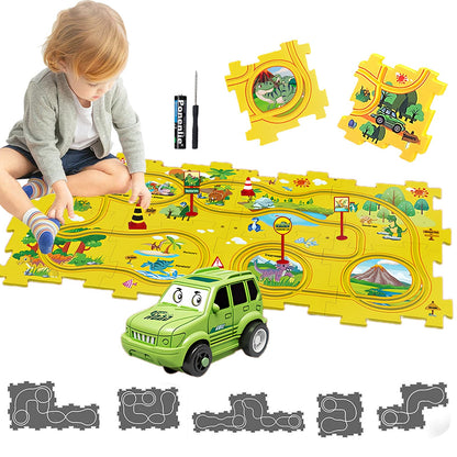 Puzzle Racer Kids Car Track Toy Car Set for Kids DIY 8PCS Puzzle Track Rail Route Educational Game Gift Toys for Children 2 3 4 5 6 Years