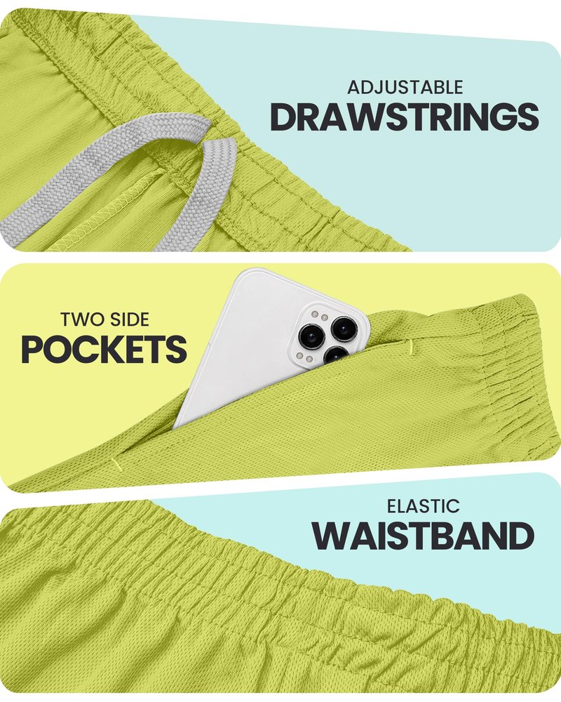 NY Threads Men's Athletic Shorts Quick Dry Loose-Fit Lightweight Running Workout Gym Shorts with Pockets, Large, Lime Green