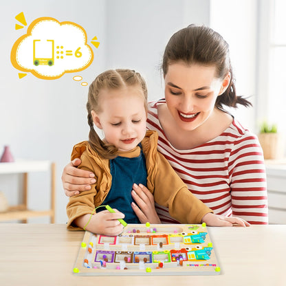 Pincush Magnetic Colour and Number Maze Montessori Wooden ToysCounting Matching GamesEducational Learning Toys for Preschoolers Gift for 3 4 5 6 7 Years Old Girls and Boys
