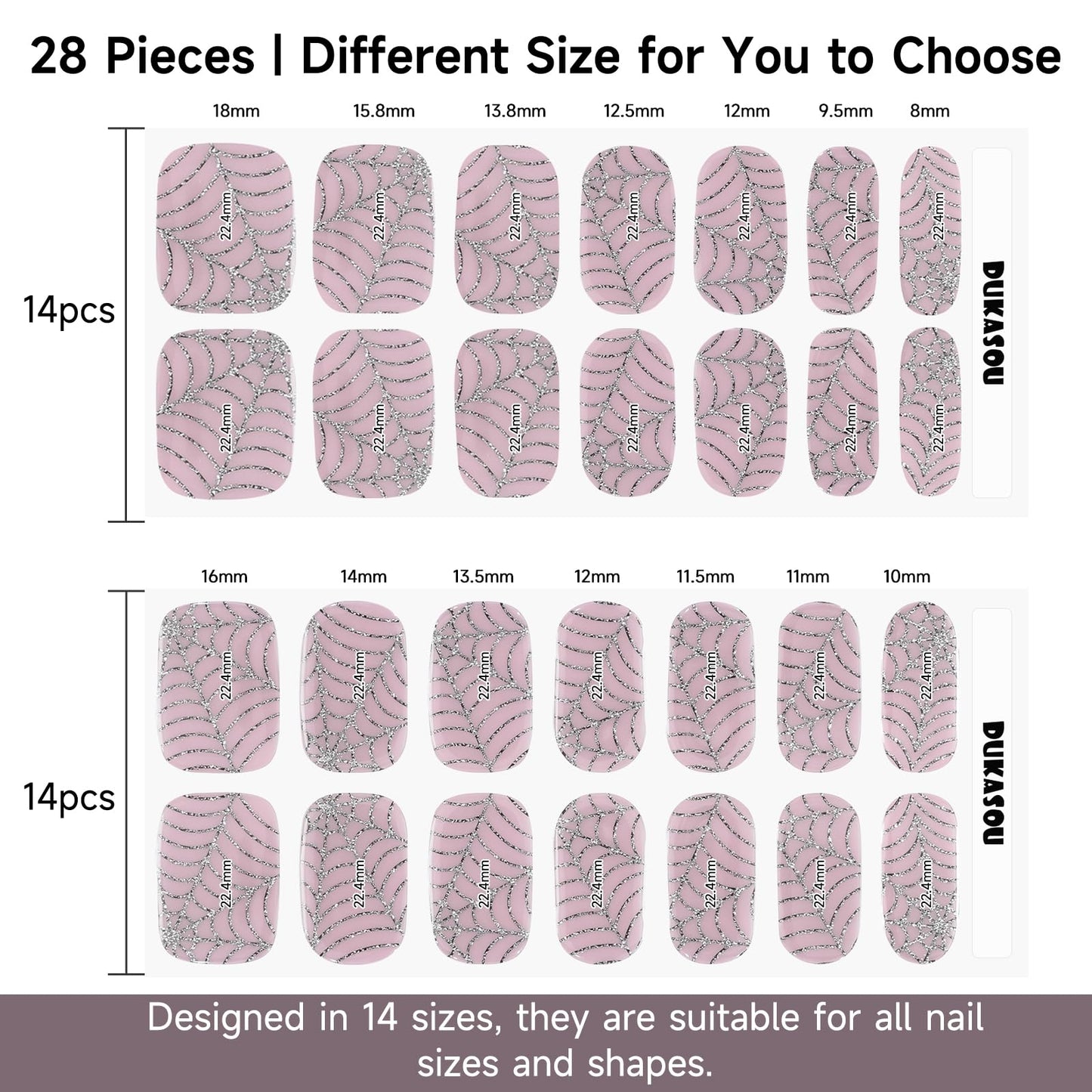 DUKASOU Semi Cured Gel Nail Strips | 28 pcs Gel Nails Strips Halloween Work with Any UV Lamps, Long Lasting UV Nail Stickers for Women DIY Nails Wraps (Spider Web)