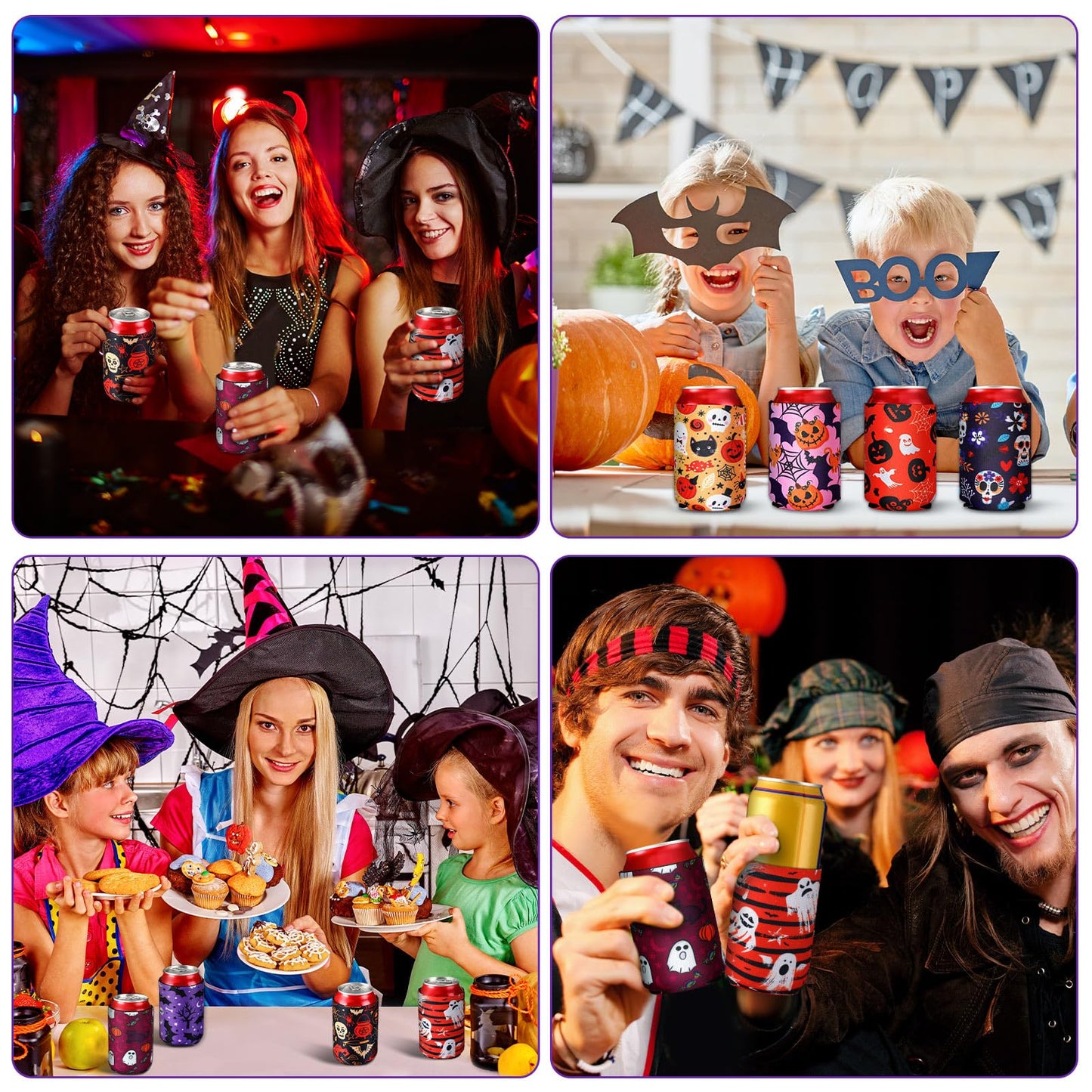 CHENGU 16 Pcs Beer Can Sleeves Halloween Cooler Insulated 12oz Neoprene Soda Holder Non Slip Colored Drink Can Covers for Bottles Home Kitchen Office Bar