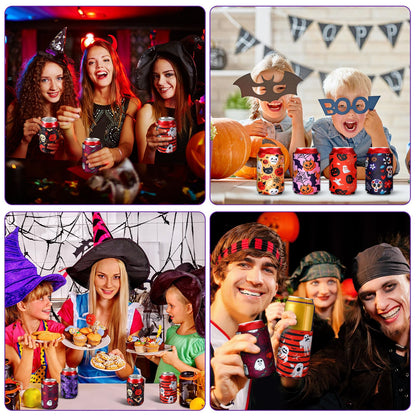 CHENGU 16 Pcs Beer Can Sleeves Halloween Cooler Insulated 12oz Neoprene Soda Holder Non Slip Colored Drink Can Covers for Bottles Home Kitchen Office Bar