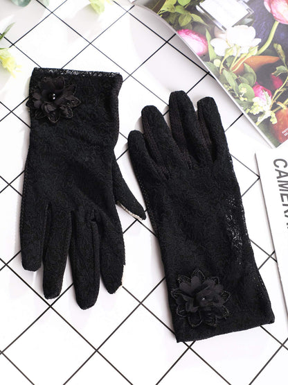 SATINIOR Lace Gloves Women Short Fingerless Floral Gloves for Tea Party Wedding Halloween(Floral,Black)