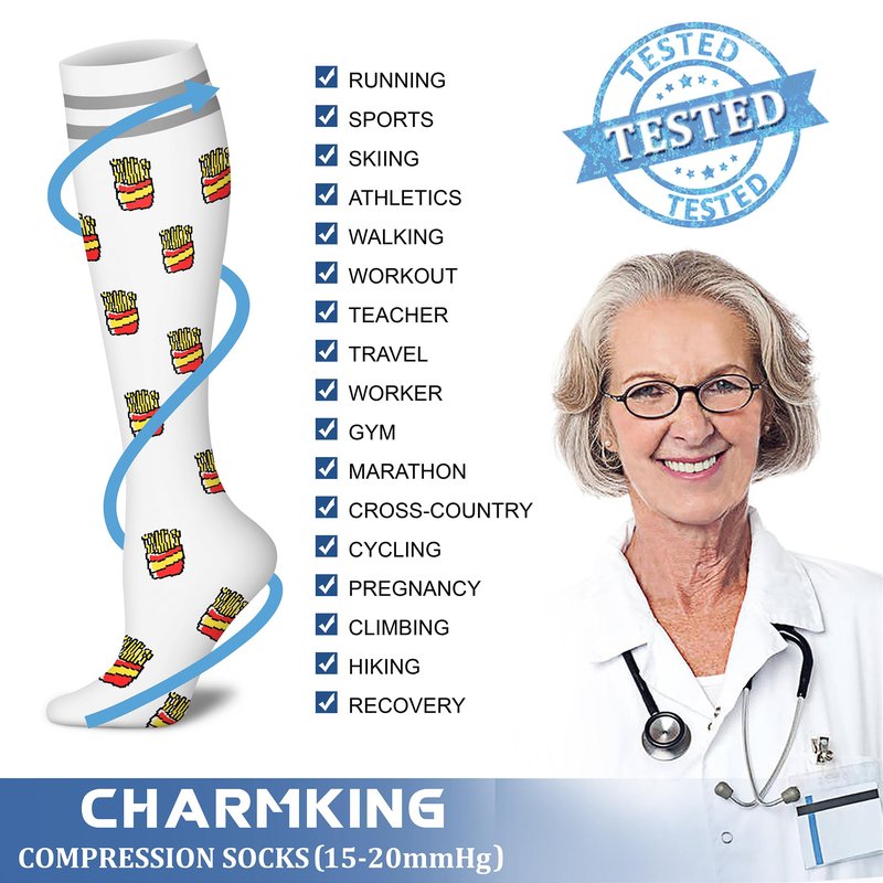 CHARMKING Compression Socks for Women & Men (8 Pairs) 15-20 mmHg Graduated Copper Support Calf Socks are Best for Pregnant, Nurses - Boost Performance, Circulation, Knee High Wide Calf(S/M, Multi 54)