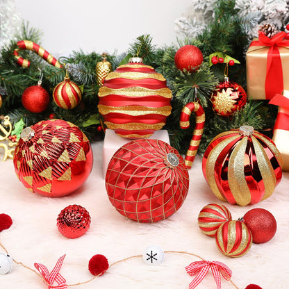 Alupssuc 6''/150mm Large Christmas Ball Ornaments, 4Pcs Christmas Tree Decor, Shatterproof Hanging Decorations with Hooks, Red & Gold Baubles for Xmas Tree, Wedding, Holiday and Party Decor