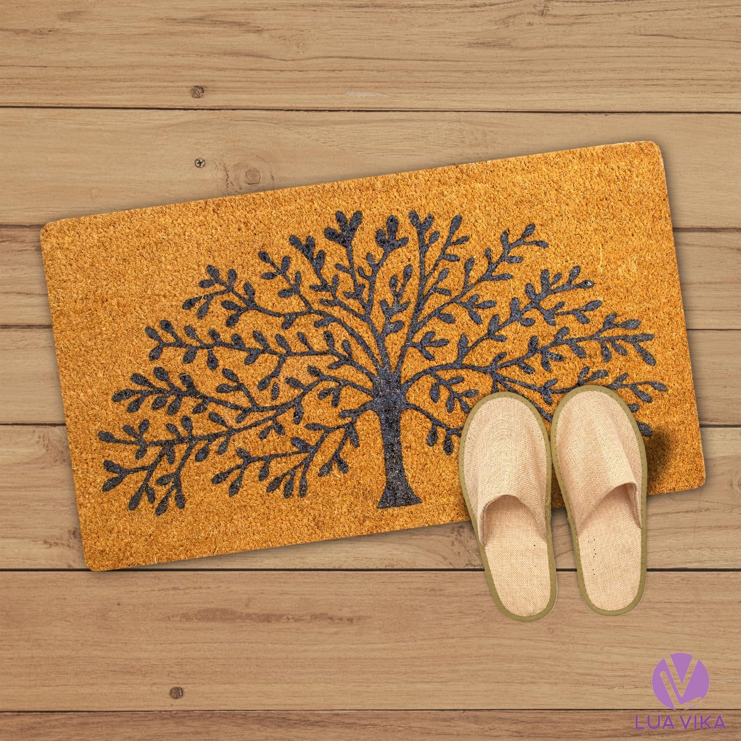 LUA VIKA Coir Doormat, 16''x27.5'', Tree of Life, Outdoor Indoor Welcome Mat for Home Entrance