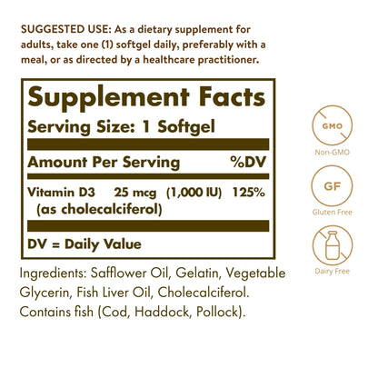 Solgar VIT. D3 25 UG/(1000iu) 100 Softgel