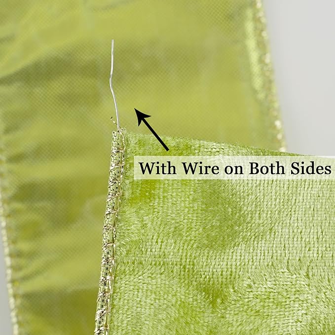 MEEDEE 2.5 inch Moss Green and Gold Velvet Ribbon 10 Yards Roll Two Tone Thick Wired Ribbon for Christmas Tree, Gift Wrapping, Velvet Bow, Wreaths, Crafts Supply, Seasonal Decorations