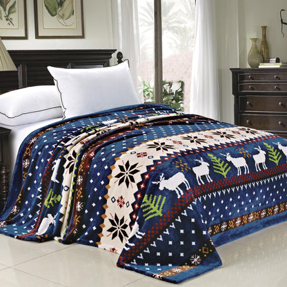 Home Soft Things Christmas Collection Flannel Fleece Blanket, Queen, Blue Christmas Deer, 90" x 90", Winter Warm Cozy Throw Blanket for Bed Home Décor