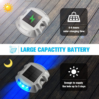 Extra Bright Solar Deck Lights Waterproof with 6 LED, Wireless Driveway Safety Light for Pathway Garden Walkway(Blue, 2 Pack)