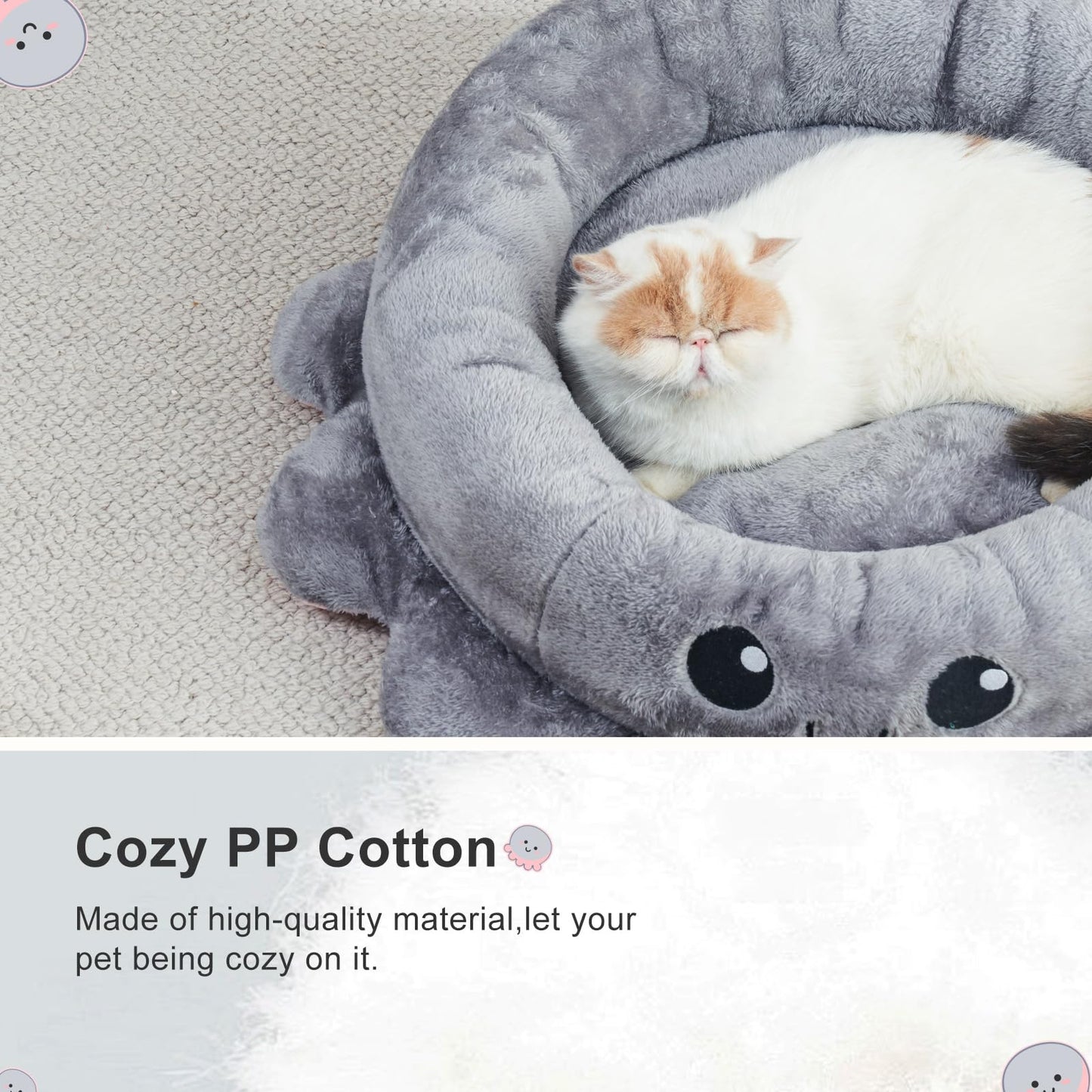 Jiupety Cute Calming Dog Beds Clearance for Medium Small Dogs, Anxiety Bolster Dog Bed with Octopus Shape, Grey, M, Boho, Round Pet Bed Cat with Removable Cushion