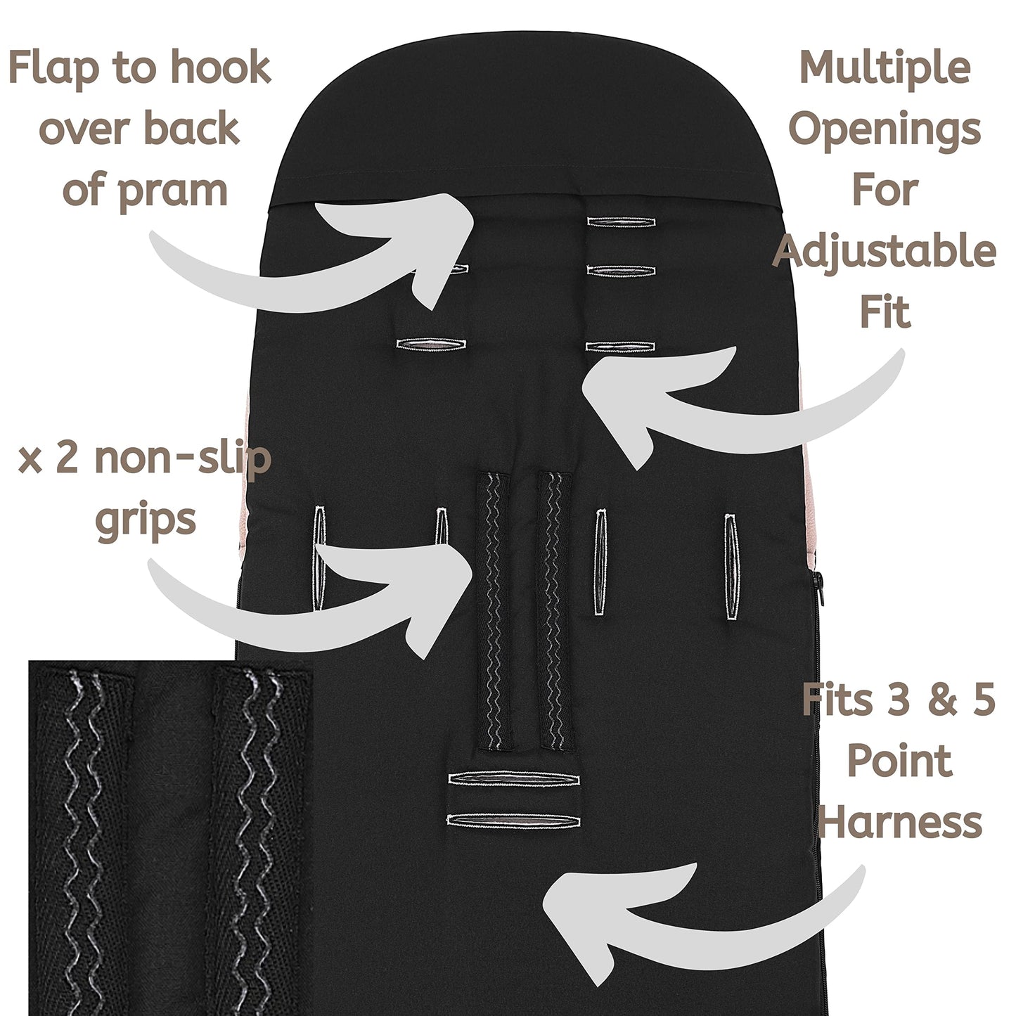 Babycurls Fleece Lined Snuggly Cosytoes Footmuff Universal Fitting for Pushchairs Strollers Prams Buggys Baby Joggers 95-100cm Black