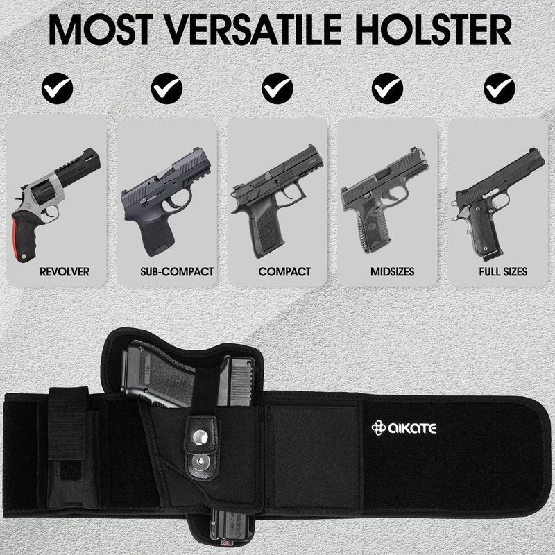 AIKATE Upgraded Belly Band Holster for Concealed Carry, Deep Concealment Gun Holster for Men, Waistband Holsters Fits for Glock 19, 17, M&P Shield 9MM Most Pistols (Fits Belly Up to 55", Right)