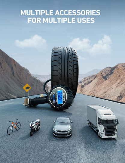 AstroAI Digital Tire Pressure Gauge with Inflator(3-250 PSI 0.1 for Display Resolution), Heavy Duty Air Chuck and Compressor Accessories with Rubber Hose and Quick Connect Coupler, Blue