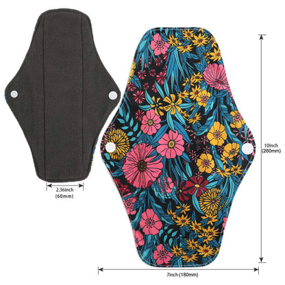 PHOGARY Reusable Sanitary Towels Pads (7 in 1, 25.4 cm 4 Layers), Bamboo Cloth Pads for Heavy Flow with Wet Bag, Large Sanitary Pads Set with Wings, Washable Overnight Cloth Panty Liners