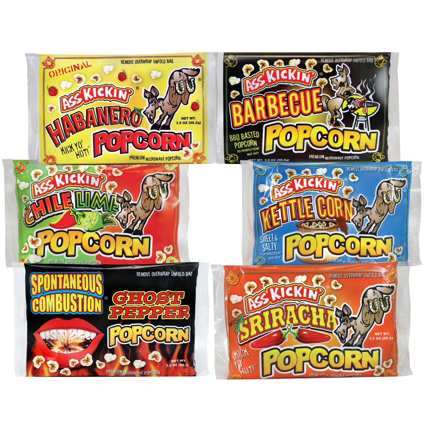 ASS KICKIN' Premium Microwave Popcorn – Variety Gift Pack (6) - Ultimate Spicy and Sweat Gourmet Gift - Try if you dare!