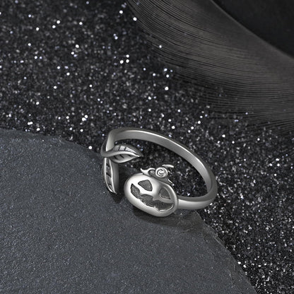 Halloween Pumpkin Jack Adjustable Ring Sterling Silver Halloween Jewelry Skull Wrap Finger Ring for Women