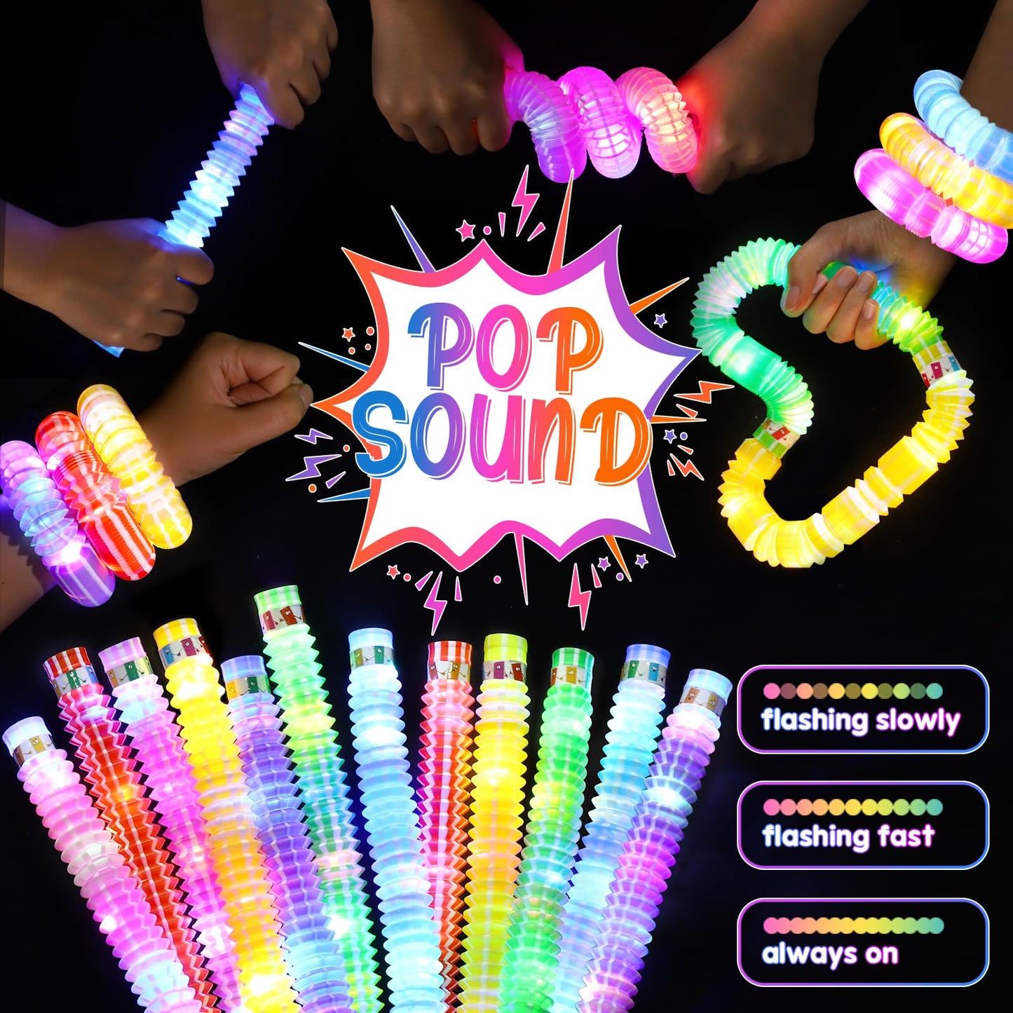 Vheex 24 Pack Glow Sticks Classroom Party Favors for Kids 4-8 8-12, Halloween Goodie Bags Stuffers Light Up Sensory Pop Tubes, Glow Necklaces Bracelets Party Supplies, 2025 Birthday Return Gifts