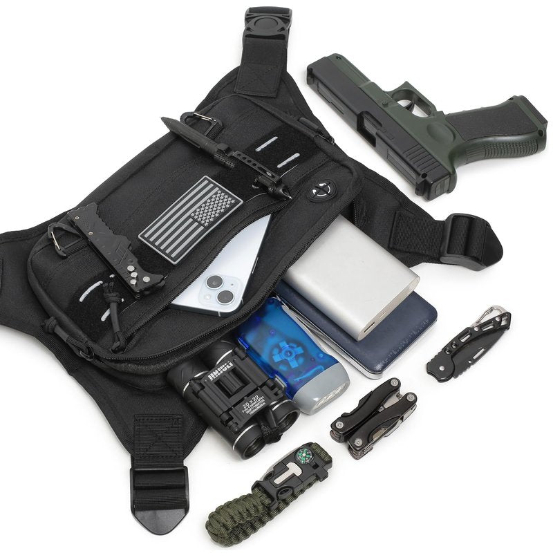 Sports Chest Pack for Men Front Chest Bag Fits Most Pistols Chest Pouch Harness for Running, Hiking, Workouts (Black)