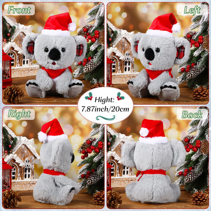 Threan 8 Inch Christmas Stuffed Animal Christmas Plush Doll with Santa Hat for Holiday Decoration Winter Gifts(Koalas Style)