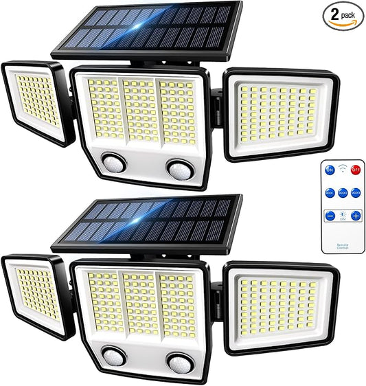 Solar Motion Sensor Outdoor Lights Waterproof - 3000LM 3 Modes Security Lights Outdoor 270° Illumination IP65 LED Solar Flood Wall Light for Garden Yard Patio Pathway (With ‎Remote Control, 2)