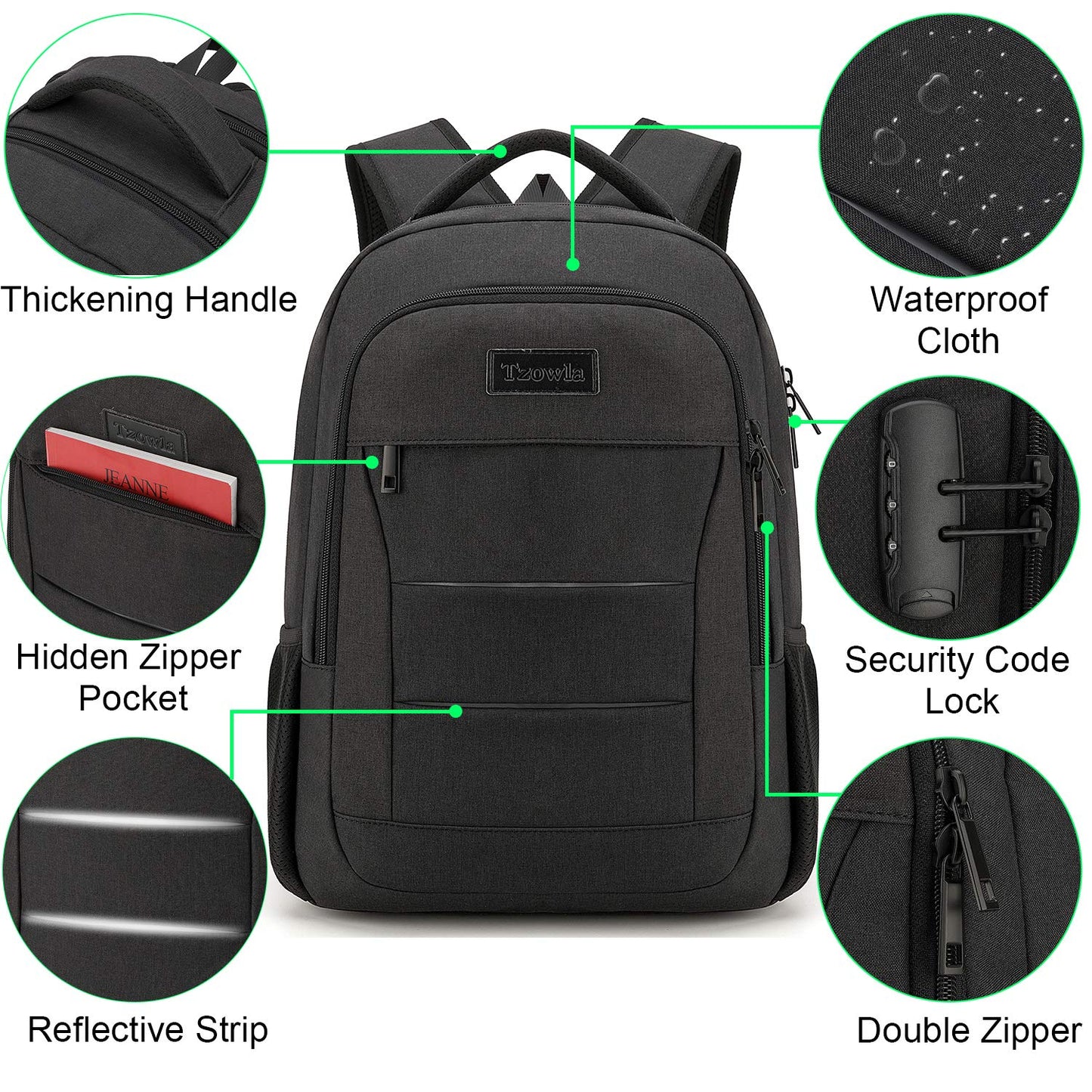 Tzowla Travel Laptop Backpack,Durable Water Resistant Anti-Theft 42L Extra Large 15.6 Inch with USB Charging Port and Lock Fit Computer Business Bookbag for Women Men College School Gift-Black