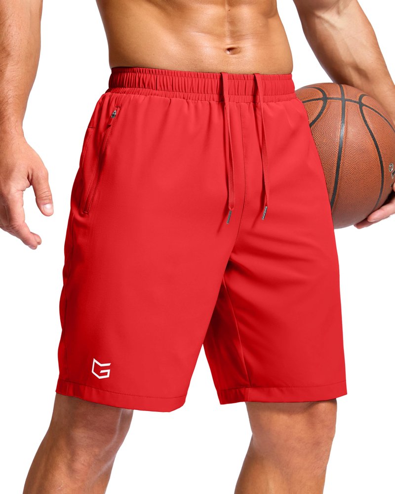 G Gradual Men's Athletic Running Shorts with Zipper Pockets Quick Dry 7"/ 5"/ 9" Workout Gym Shorts for Basketball Hiking(Deep Red,9XXL-New)
