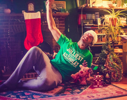 Crazy Dog Christmas Shirts for Men Jolliest Bunch of A-Holes T Shirt Funny Xmas Shirt Novelty Graphic Movie Tee for Guys Green XL