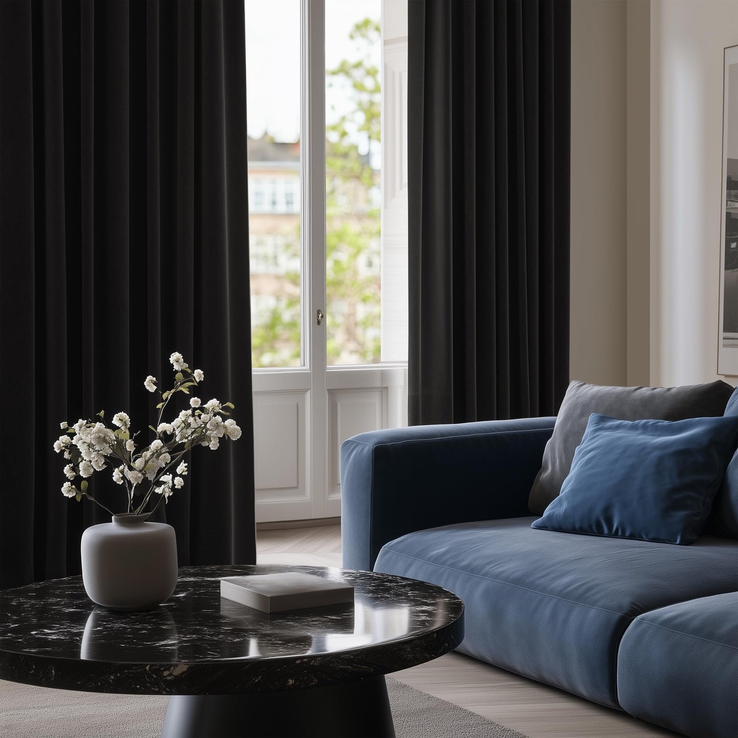Deconovo Black Curtains Bedroom 52 x 84 Inch Thermal Insulated Energy Saving Eyelet Blackout Curtains for Living Room Black 1 PAIR