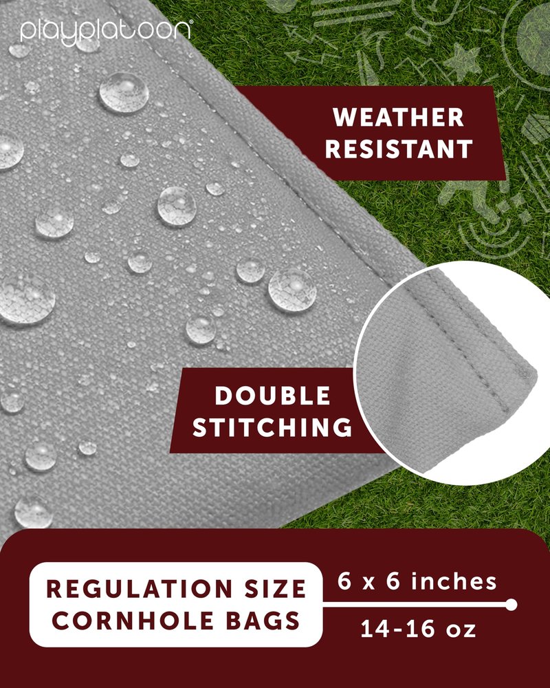 Play Platoon Weather Resistant Cornhole Bags - Set of 8 Regulation Corn Hole Bean Bags - Green & Gray - Durable Duck Cloth Corn Hole Bag for Tossing Game, Includes Tote Bag
