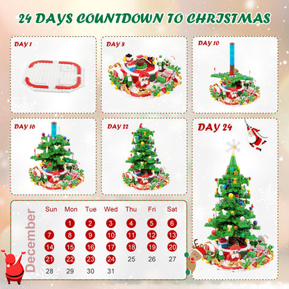 WizardsArcanum Advent Calendar 2025 Christmas Tree Building Set with LED light, 24 Days Christmas Countdown Calendar, Christmas Building Blocks with 2 Play Ways, Creative Xmas Gifts