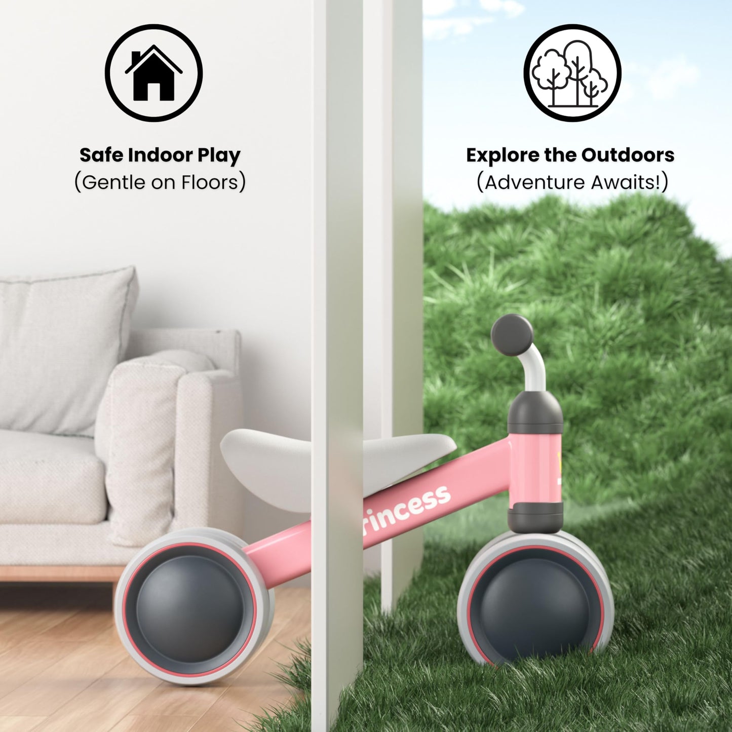 BEKILOLE Baby Balance Bike for 1 Year Old Girl Gifts, 10-24 Month Toddler Balance Bike, 4 Silent Wheels Pre-School First Ride On Toys, 1st Birthday Gifts