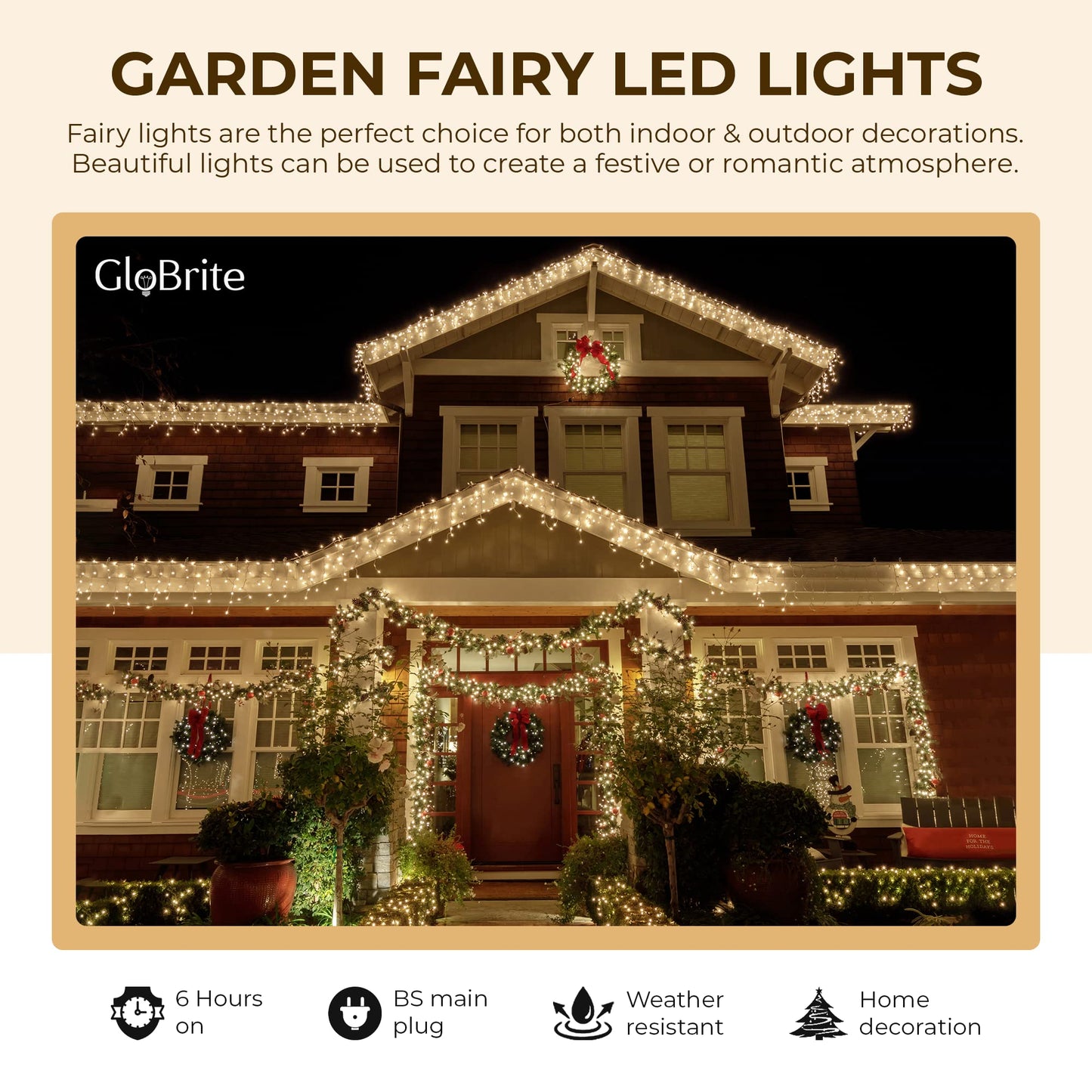 GloBrite Fairy Lights 1000 LED - Christmas Lights with 8 Modes Function for Christmas Tree Outdoor Lights Christmas Lights Garden Lights Christmas Tree Decorations - White